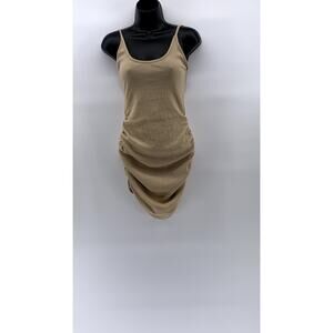 PRETTY LITTLE THINGS Women's Tan Ribbed Scoop-Neck Bodycon Mini Dress SZ 8